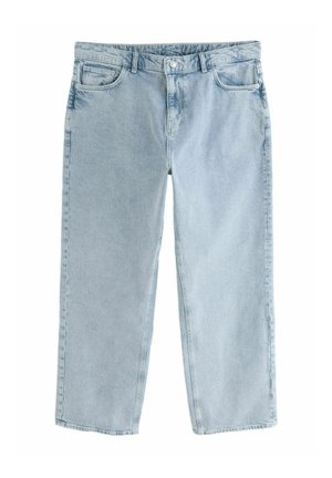 Lichtblauwe denim jeans met een relaxte pasvorm, met een vijf-pocket ontwerp, knoopsluiting en rechte pijpen. Zachte, licht vervaagde textuur.