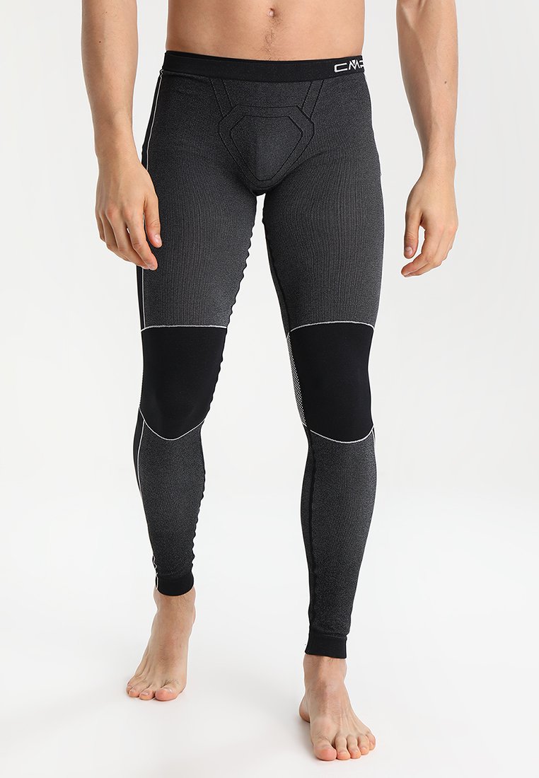 Leggings de compresión en gris oscuro con acentos en negro. Fabricadas con una tela elástica que presenta una textura acanalada y detalles de panel contrastantes.