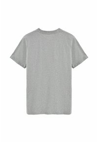 Szara, krótki rękaw T-shirt wykonany z miękkiej bawełny o prostym kroju. Posiada okrągły dekolt i minimalne detale szwów.