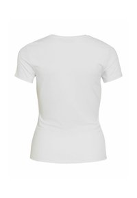 Απλό λευκό T-shirt με κοντά μανίκια, εμφανιζόμενο από πίσω, με στρογγυλή λαιμόκοψη και εφαρμοστή μέση.