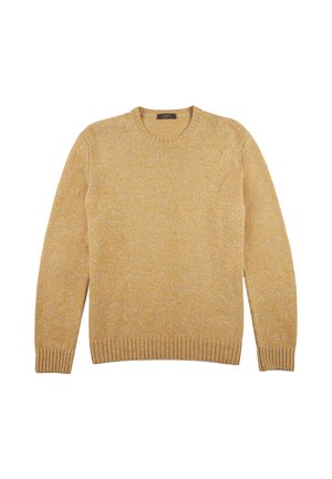 Gebreide trui in een gele en crèmekleurige mix met een ronde hals, geribde cuffs en zoom. Heeft een gestructureerde afwerking.