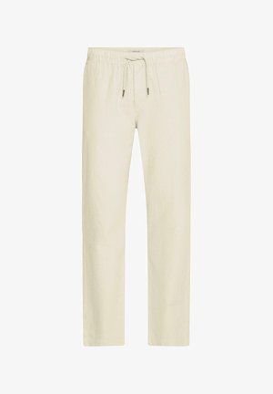 Hellbeige Kordelzughose mit elastischem Bund, geradem Bein und minimalen Details.