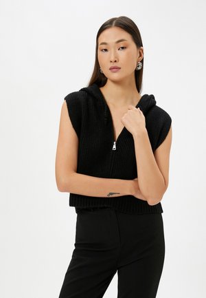 HOODED ZIPPER DETAIL CROP - Chaleco - black