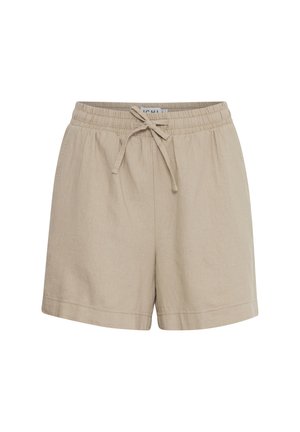 Beige linnedahl med elastisk talje og snøre. Har en afslappet pasform og en syet kant for et afslappet udseende.