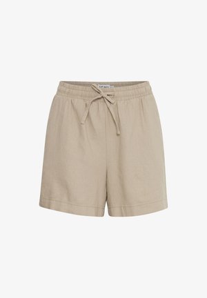 Beige linnedahl med elastisk talje og snøre. Har en afslappet pasform og en syet kant for et afslappet udseende.