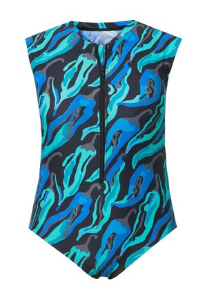 Ulla Popken, COOL CHILI ZIP-FRONT ONE PIECE SWIMSUIT - Badedragt - black