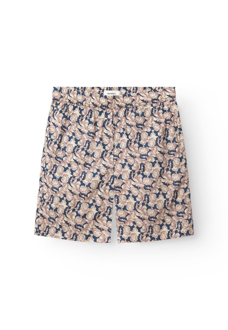 Herrebadeshorts med elastisk talje, med blomsterprint i beige og marineblå. Letvægtsstof med afslappet pasform.