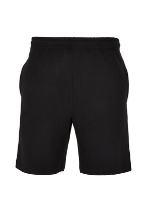 Shorts noirs décontractés avec taille élastique et poches latérales, présentés sur un fond blanc.