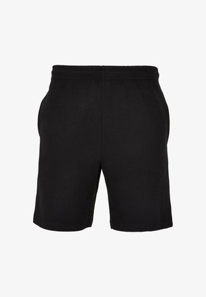 Pantalones cortos casuales negros con cinturilla elástica y bolsillos laterales, mostrados sobre un fondo blanco.