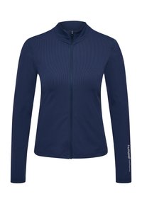 Marinträningsjacka med långa ärmar, hög krage och frontdragkedja. Strukturerad tyg med en logotypaccent på vänster ärm.