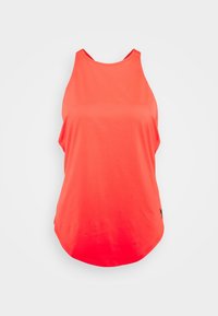 Top rosso senza maniche con scollo alto e orlo curvato. Realizzato in un tessuto leggero e morbido con dettagli minimi.