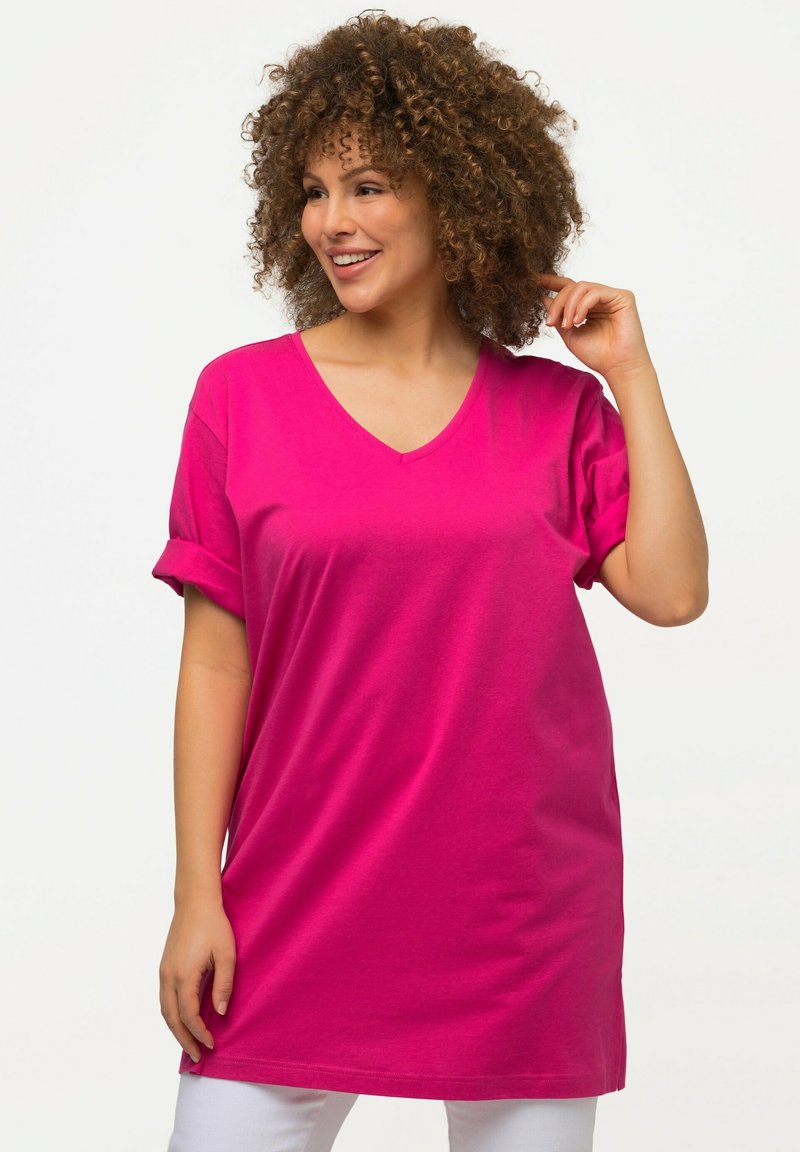Ulla Popken V-AUSSCHNITT, HALBARM - Jednoduché tričko - fuchsia pink