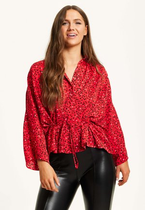 HEART PRINT WITH LONG SLEEVES AND TIE WAIST - Button-down blouse - red