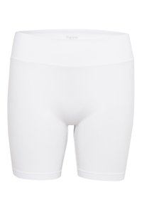 Vita stretchiga shorts med bred midja, sömlös design och slät textur, lämpliga för träningskläder eller casual användning.