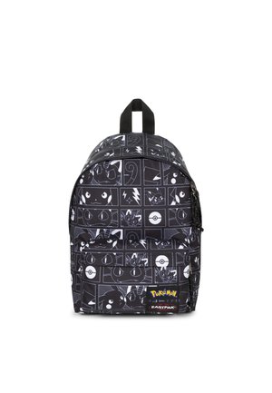Zaino nero con design a tema Pokémon; presenta vari personaggi in contorni bianchi, materiale durevole e una maniglia superiore.