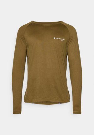 Langarmshirt in olivgrün, aus strukturiertem Stoff. Verfügt über einen runden Ausschnitt und ein kleines Logo auf der Vorderseite.