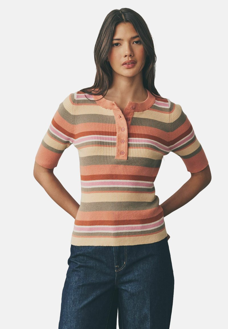Next REGULAR FIT - BUTTON UP CREW NECK SHORT SLEEVE - Osnovna majica kratkih rukava - orange stripe