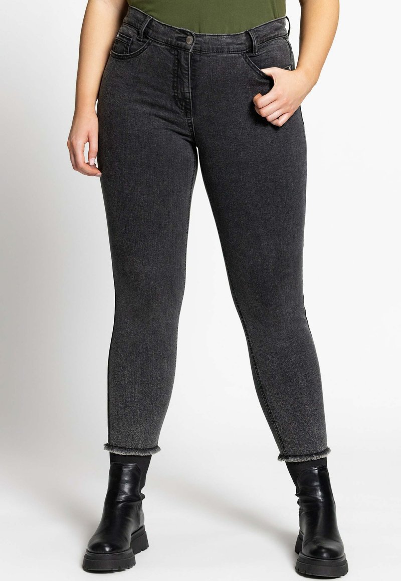 ULLA POPKEN Straight-Jeans Donna, Denim Elasticizzato Nero, Taglia 40W/34L, Vita Media, 5 Tasche