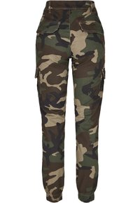 Urban Classics LADIES HIGH WAIST CAMO CARGO PANTS - Reisitaskuhousut - woodcamo