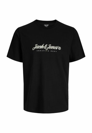 Tricou negru cu mâneci scurte cu logo alb "Jack & Jones Creative Dept" centrat pe piept, decolteu rotund și croială normală.