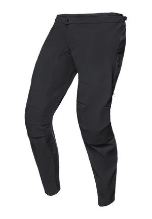 Zwarte outdoor broeken van duurzame stof, met een ritszak, inzetpanelen en een taps toelopende pasvorm voor functionaliteit en bewegingsgemak.