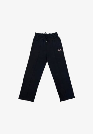 Pantaloni sportivi neri con vita elastica e cordino, dotati di un piccolo logo rosa sull'anca sinistra e taglio dritto. Tessuto morbido.