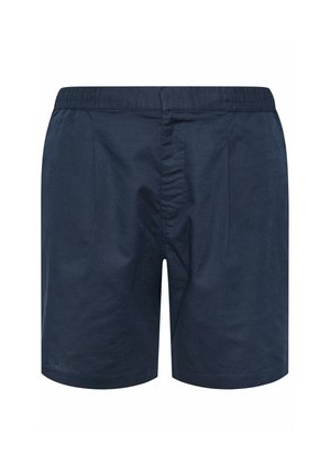 Shorts homme bleu marine avec taille élastique, devant plat et texture de tissu lisse et unie.