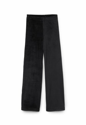 Pantalons larges noirs avec une texture lisse d'un côté et une texture côtelée de l'autre, dotés d'une taille élastique.