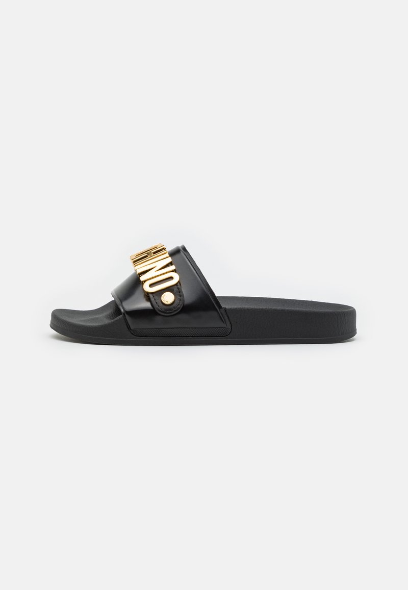 Moschino Black Leather Mules