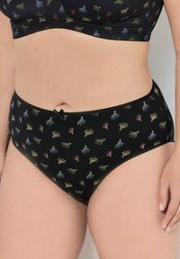 Zwarte katoenen slip met een kleurrijke, speelse octopusprint. De tailleband is glad en heeft een klein strikje aan de voorkant.