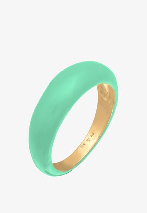 Turquoise ceramic ring with a smooth, rounded shape and a gold inner band. Features a glossy finish and minimalist design.
