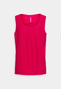 Jasně růžový top bez rukávů s kulatým výstřihem a výřezem na zádech. Vyrobeno z lehké látky s jemným skladem vpředu.