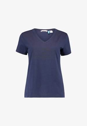 T-shirt blu navy a V con maniche corte, caratterizzato da un tenue logo ripetuto "O'NEILL" sul petto.