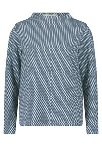 Langärmliger blauer Pullover mit weißem Wabenmuster, Rundhalsausschnitt und weichem, strukturiertem Stoff. Dezentes Logo-Detail am Saum.
