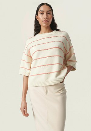 SLRAVA ROMY - Striktrøje - white and hot coral stripe