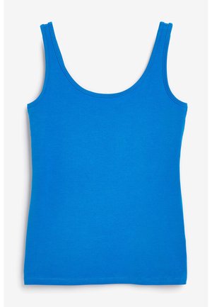 Helderblauw tanktop van zacht katoen, met een klassieke pasvorm, dunne bandjes en een ronde halslijn. Soepele textuur, zonder versieringen.
