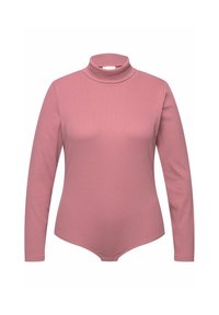 Langarm-Turtleneck-Bodysuit aus weichem, dehnbarem Material in einem gedämpften Rosaton, mit einer passgenauen Silhouette und nahtlosem Design.