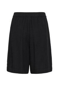 Shorts neri in cotone con vita elastica e taglio dritto, caratterizzati da una superficie liscia e senza ulteriori motivi o dettagli.