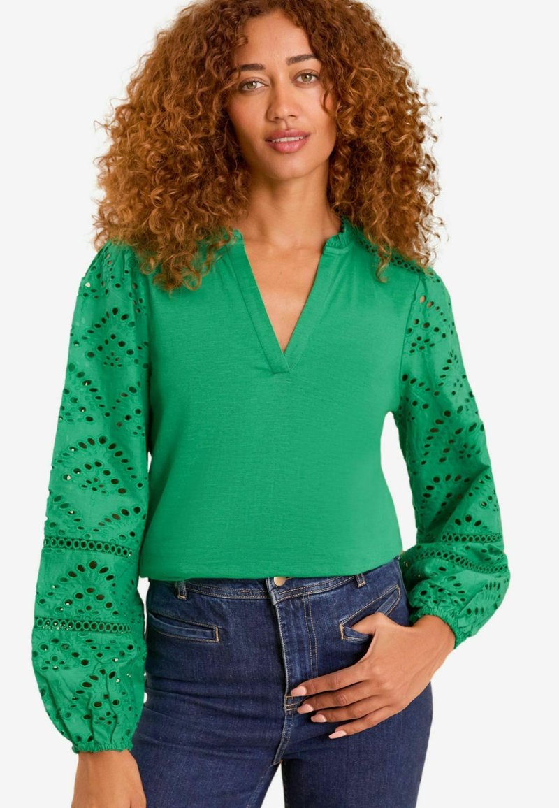 Love & Roses BRODERIE V NECK  REGULAR FIT - Hosszú ujjú felső - green