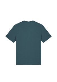 Korte mouwen t-shirt in teal. Ronde hals, gemaakt van een zachte stof met een gladde textuur. Effen rug zonder graphics of extra details.