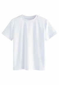T-shirt blanc à manches courtes fabriqué en tissu maillé texturé. Encolure ronde et ourlet droit, conçu pour une coupe ample.