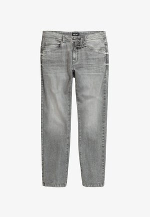 Jeans da uomo in un grigio sbiadito, realizzati in denim con una texture liscia. Presentano cinque tasche e un design a gamba dritta.