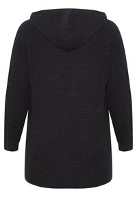 Sweat à capuche noir avec des manches longues, en tissu texturé et avec une coupe décontractée. Le dos présente un design simple sans embellissements.
