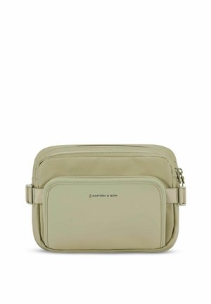 Sac bandoulière rectangulaire beige avec deux compartiments zippés et logo "Kapten & Son" sur la poche avant.