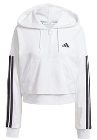 ESSENTIALS 3-STRIPES QUARTER-ZIP - Felpa con cappuccio - white   black