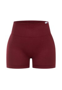 Bordeaux hoge taille shorts gemaakt van rekbaar materiaal, met een naadloos ontwerp en een gladde textuur, voorzien van een elastische tailleband.