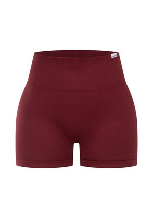 Bordeaux hoge taille shorts gemaakt van rekbaar materiaal, met een naadloos ontwerp en een gladde textuur, voorzien van een elastische tailleband.