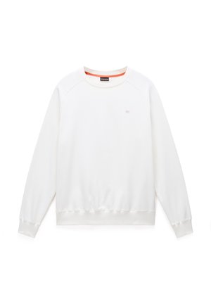Witte sweatshirt met ronde hals en raglanmouwen, met ribgebreide manchetten en onderrand, gemaakt van zachte stof. Bevat een klein logo op de voorkant.