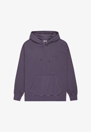 Lilla hoodie med en frontlomme, snøre i hætten og logo på brystet. Lavet af et blødt stof med ribbede manchetter og kant.