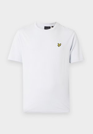 T-shirt blanc à manches courtes en coton, avec un petit logo jaune brodé sur la poitrine, un col rond et une coupe classique.